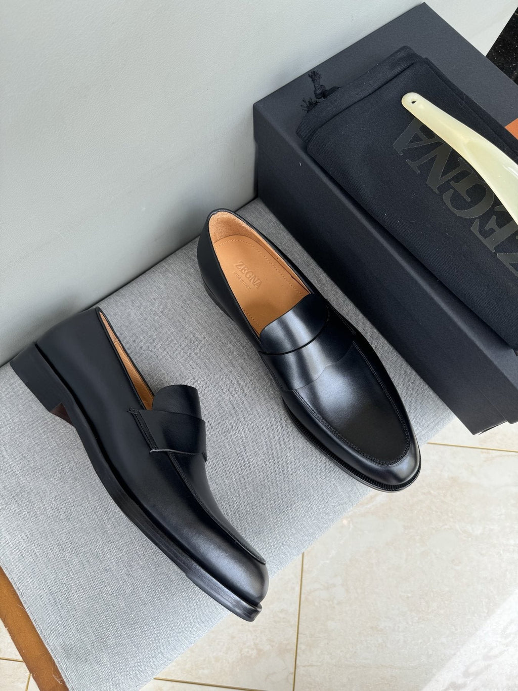 ZEGNA Black Leather Loafers — side