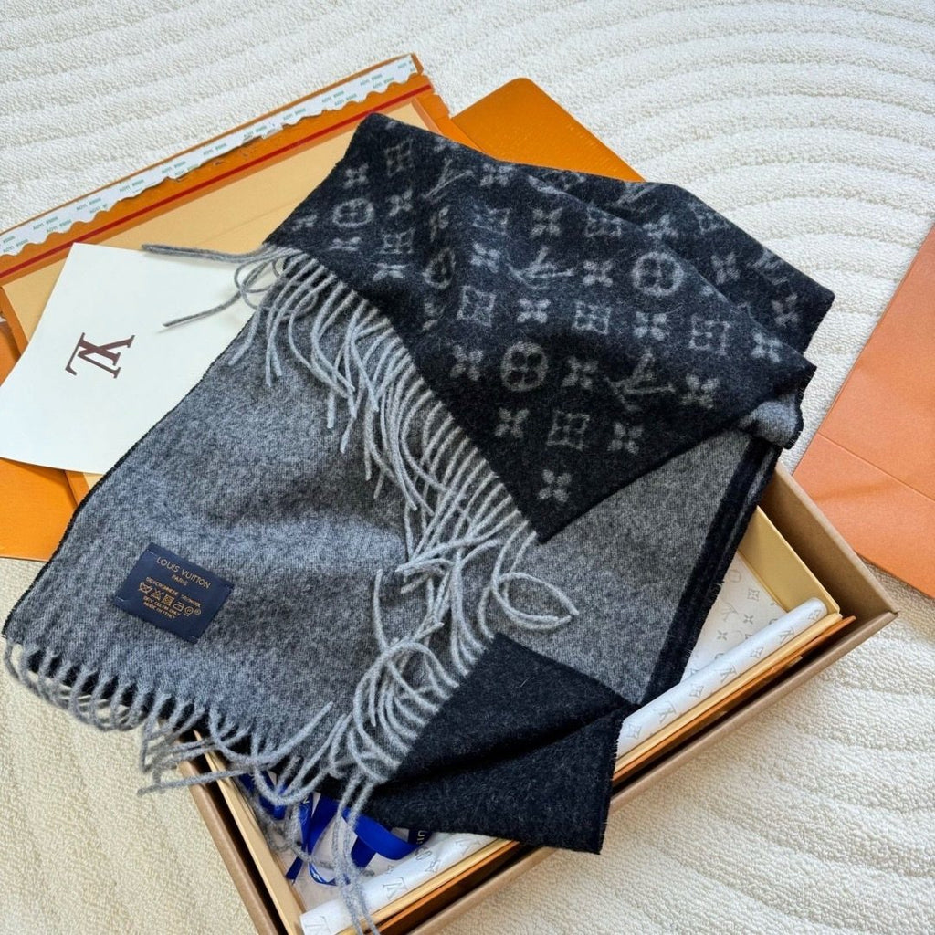 Louis Vuitton Black & Gray Monogram Scarf — side