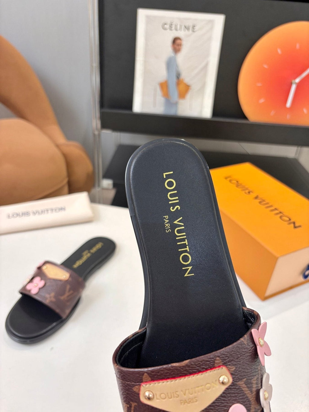 Louis Vuitton Floral Slide Sandals — front