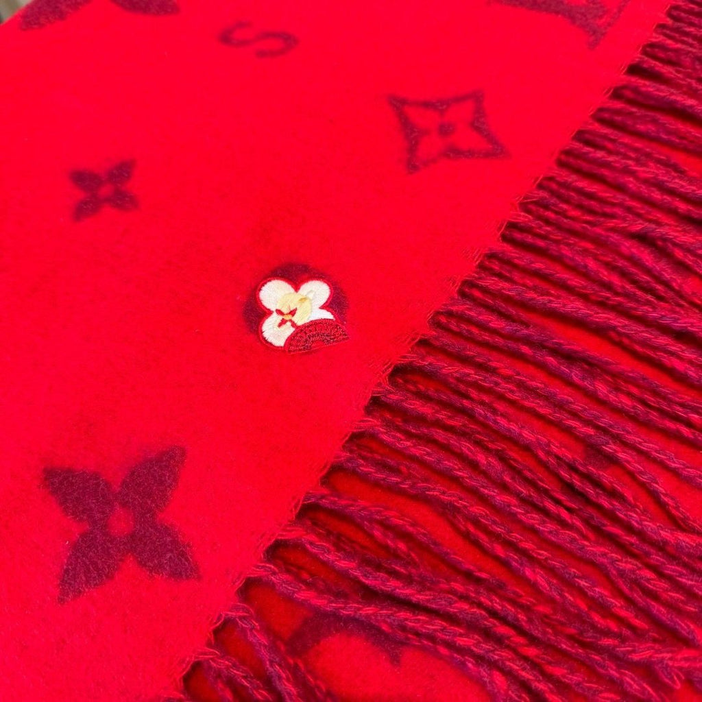 Louis Vuitton Red Burgundy Patterned Scarf — detail