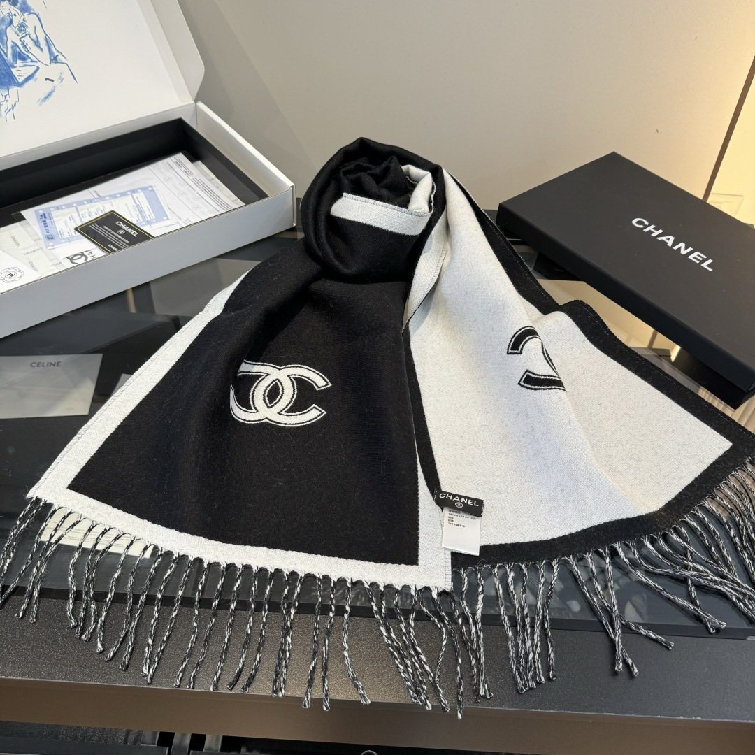 Chanel Two-Tone Fringed Scarf — front