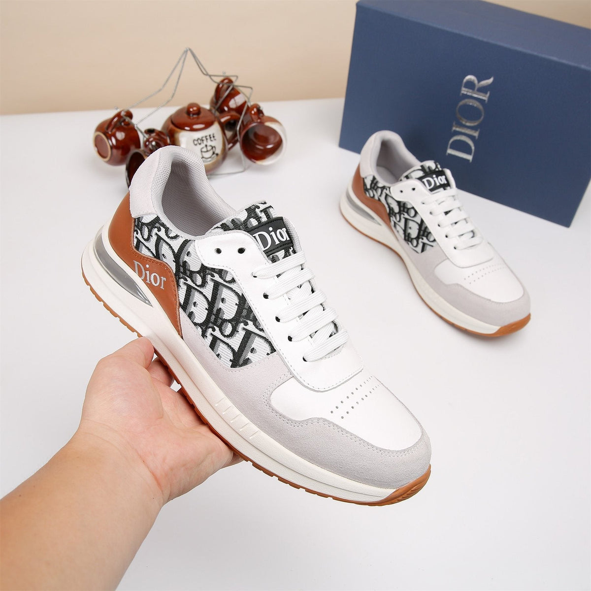 Dior White, Black & Tan Low-Top Sneakers — model
