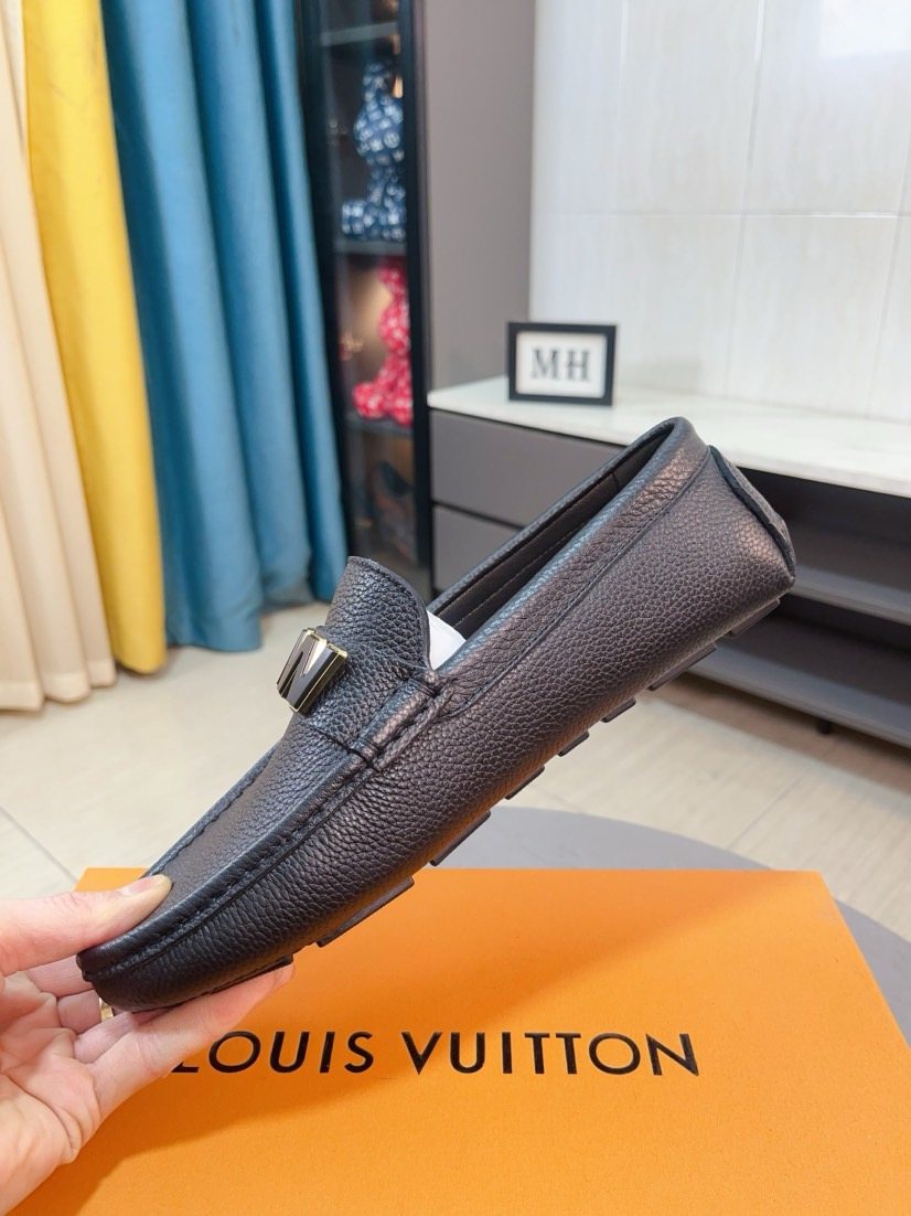 Louis Vuitton Blue Pebbled Driving Loafers — side