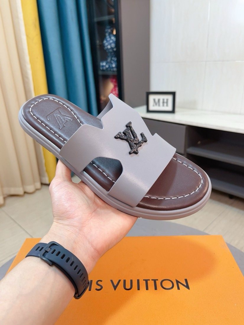 Louis Vuitton Logo-Pattern Slide Sandals — front