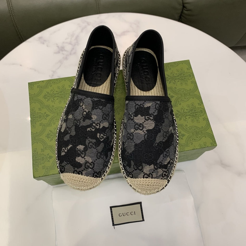 Gucci Black & Gray Monogram Espadrille Loafers — hero